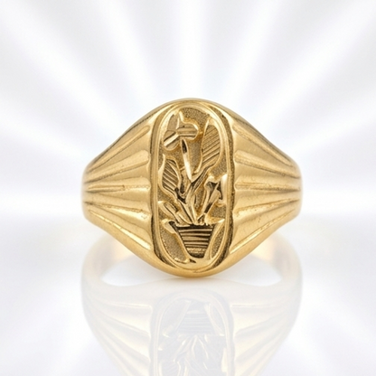 DIVYORO FLORAL PLANTER GOLD SIGNET RING