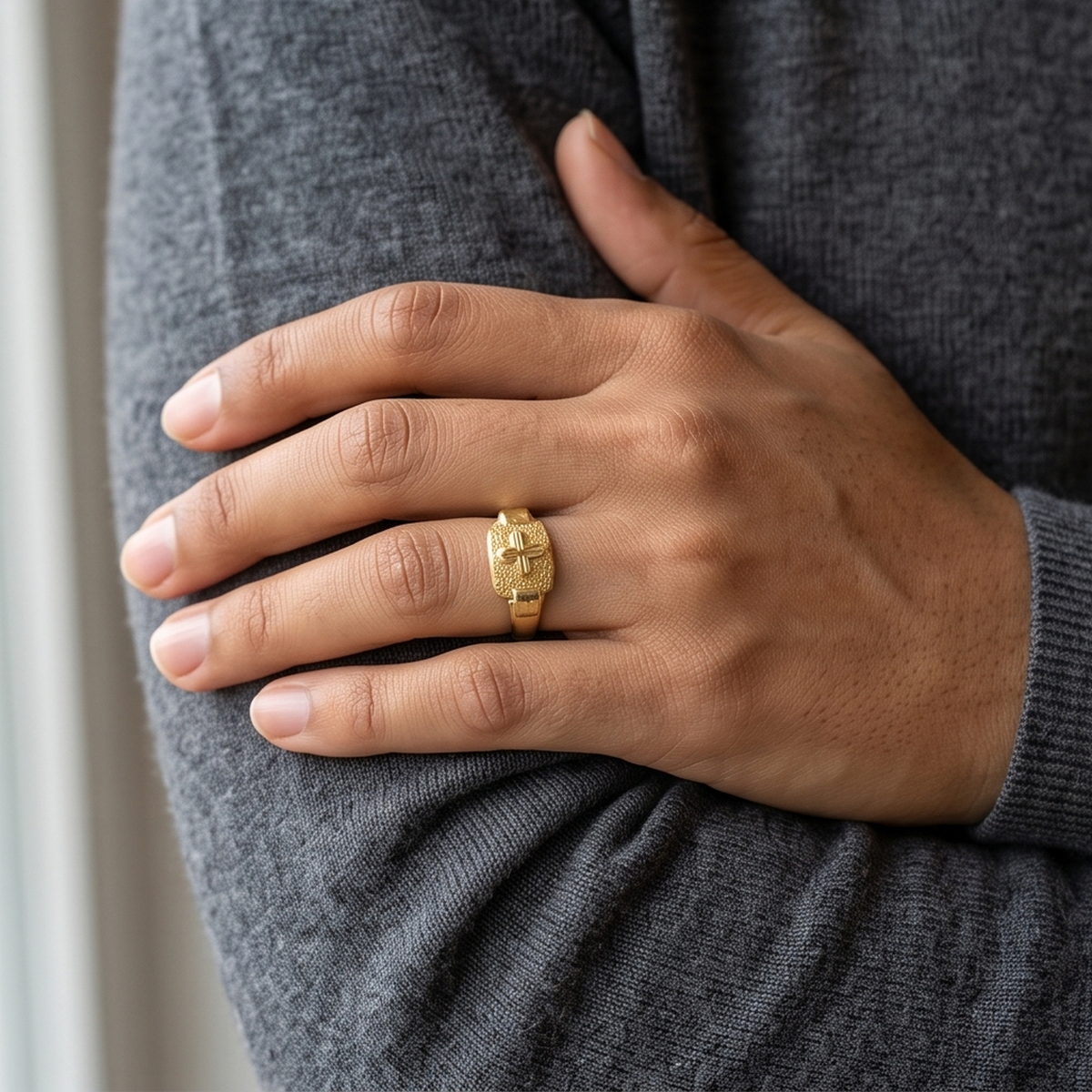 DIVYORO TEXTURED CROSS RING