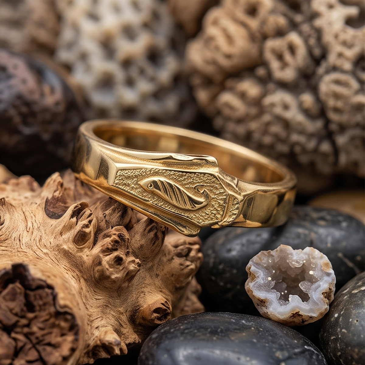 DIVYORO ENGRAVED FISH BAND