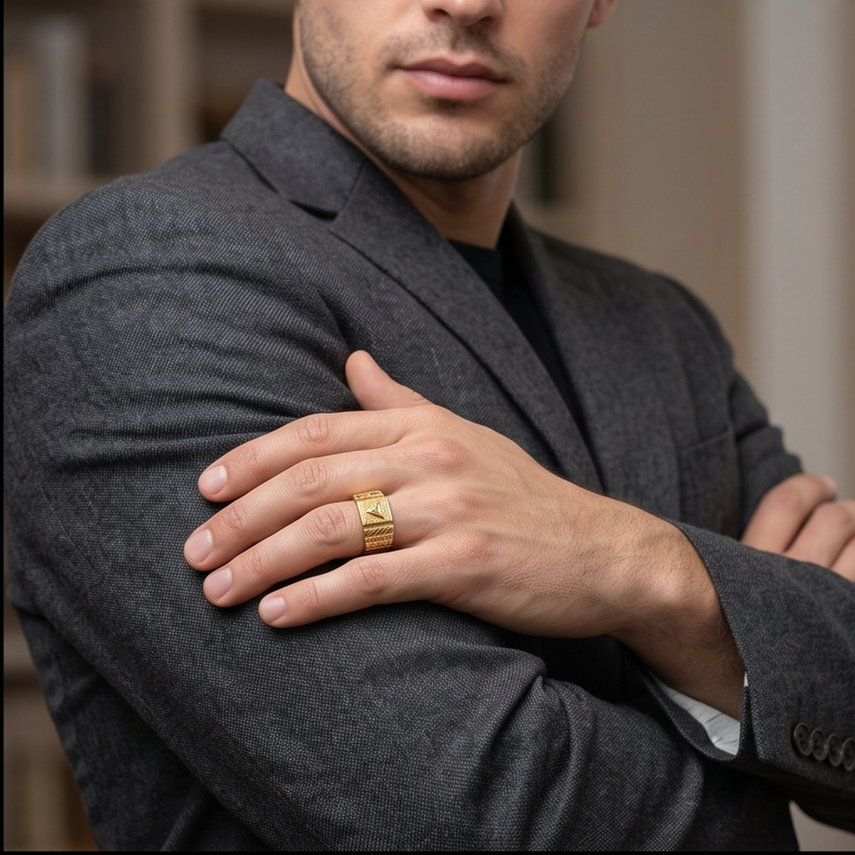 DIVYORO EIGHT-POINT STAR GOLD SIGNET RING