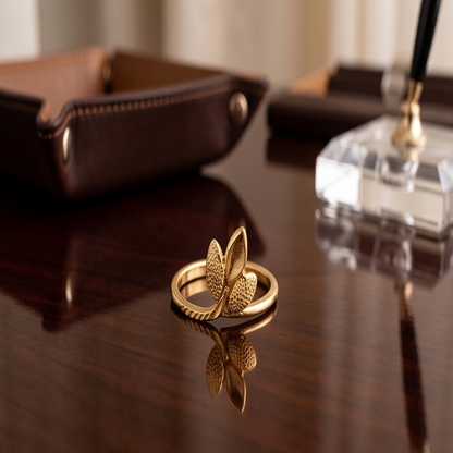 DIVYORO DELICATE TRIPLE LEAF GOLD RING