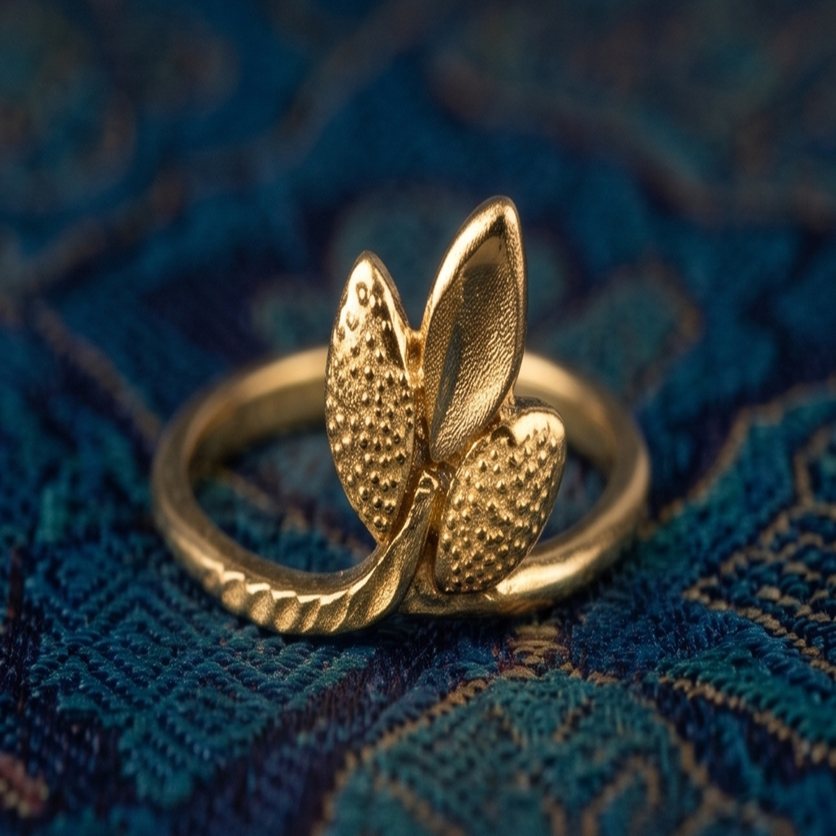 DIVYORO DELICATE TRIPLE LEAF GOLD RING