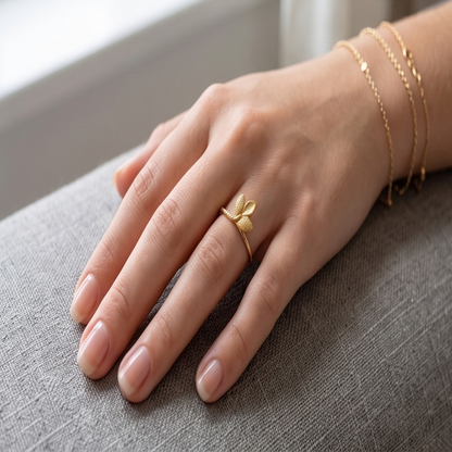 DIVYORO DELICATE TRIPLE LEAF GOLD RING