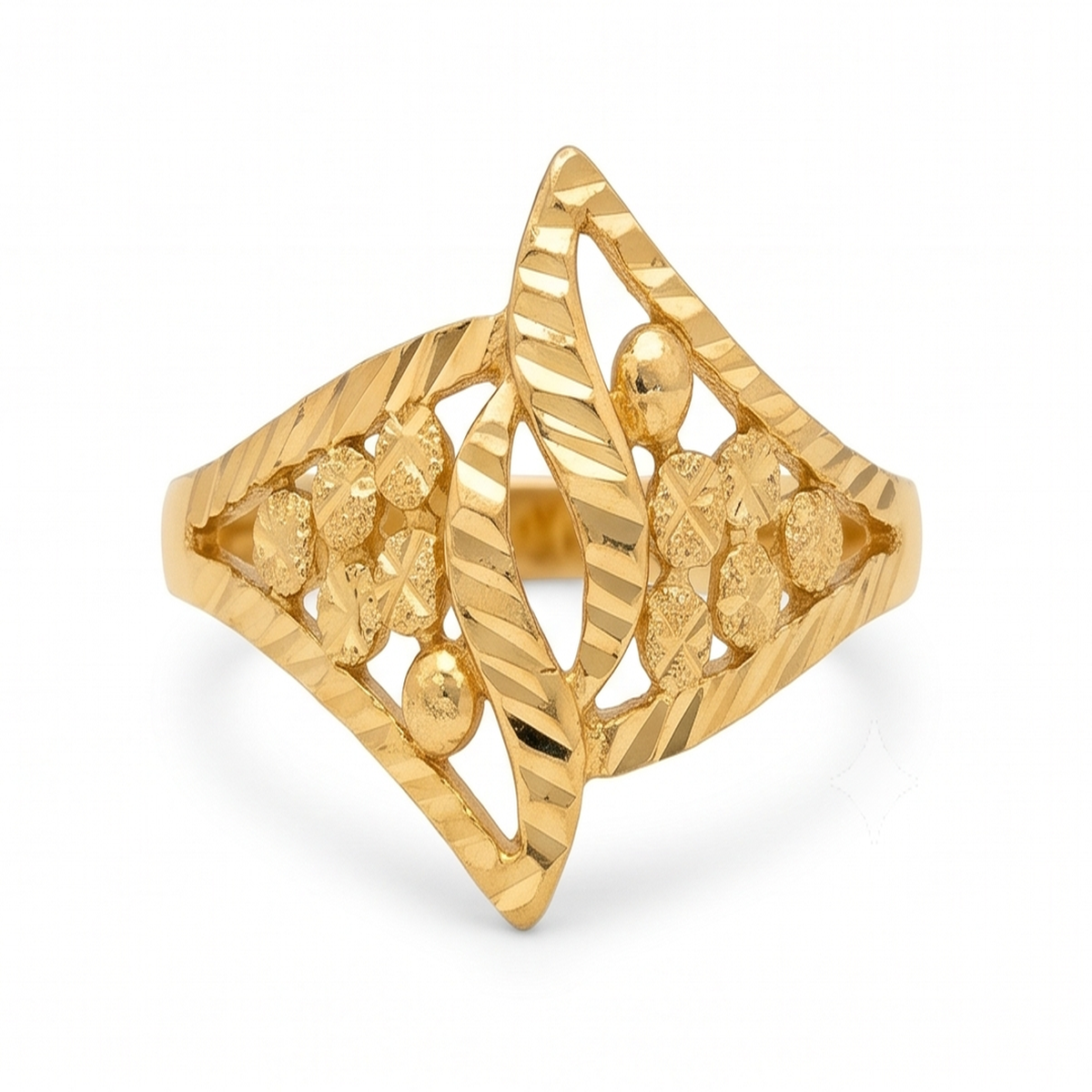 DIVYORO TEXTURED DIAMOND-PATTERN GOLD RING
