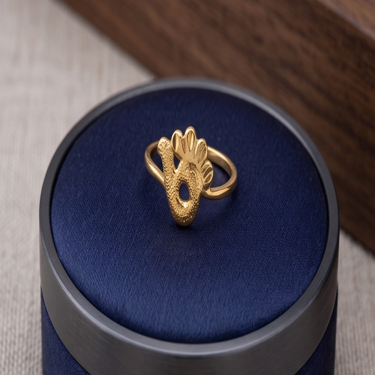 DIVYORO STYLIZED PEACOCK-MOTIF GOLD RING