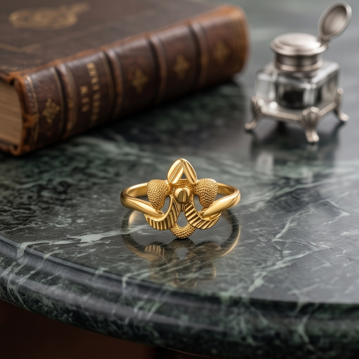 DIVYORO ORNATE FLORAL GOLD STATEMENT RING