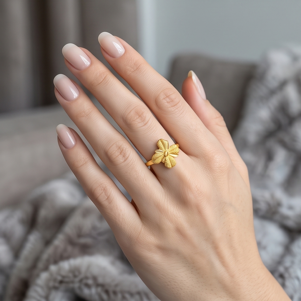 DIVYORO PEACOCK AND FLOWER GOLD RING