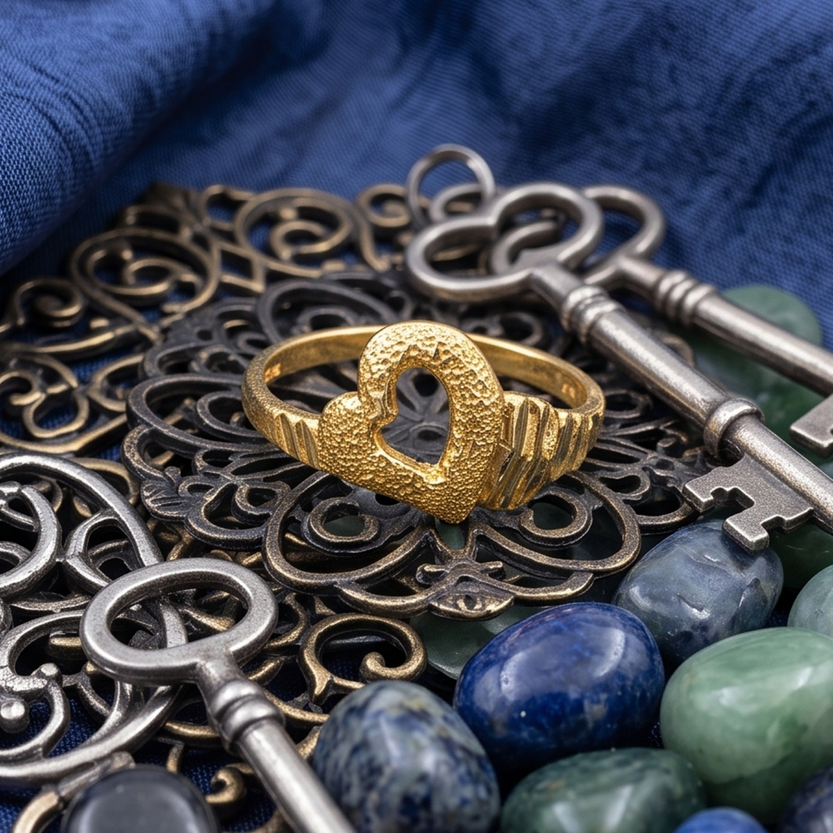 DIVYORO HEART PATTERN GOLD RING