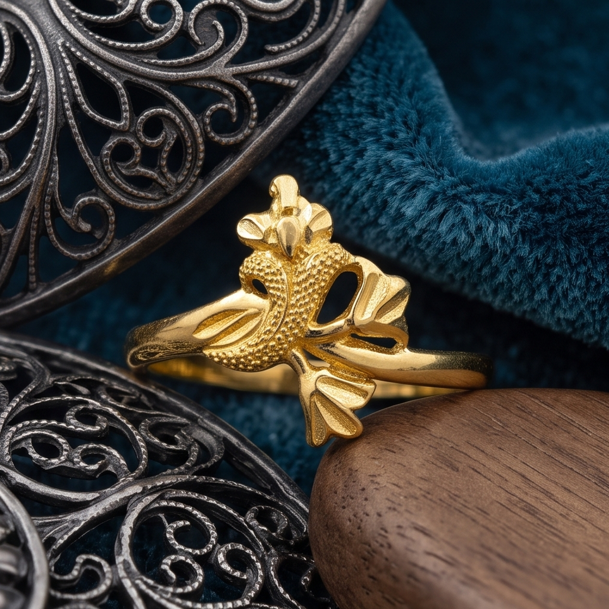 DIVYORO STYLIZED LEAF GOLD RING