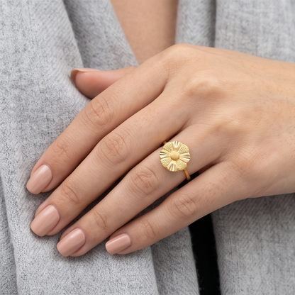 DIVYORO SUNBURST FLORAL GOLD RING
