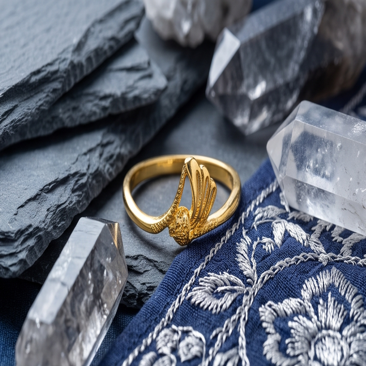 DIVYORO ELABORATE FLORAL GOLD RING