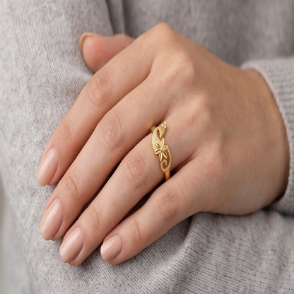 DIVYORO FEATHER MOTIF GOLD RING