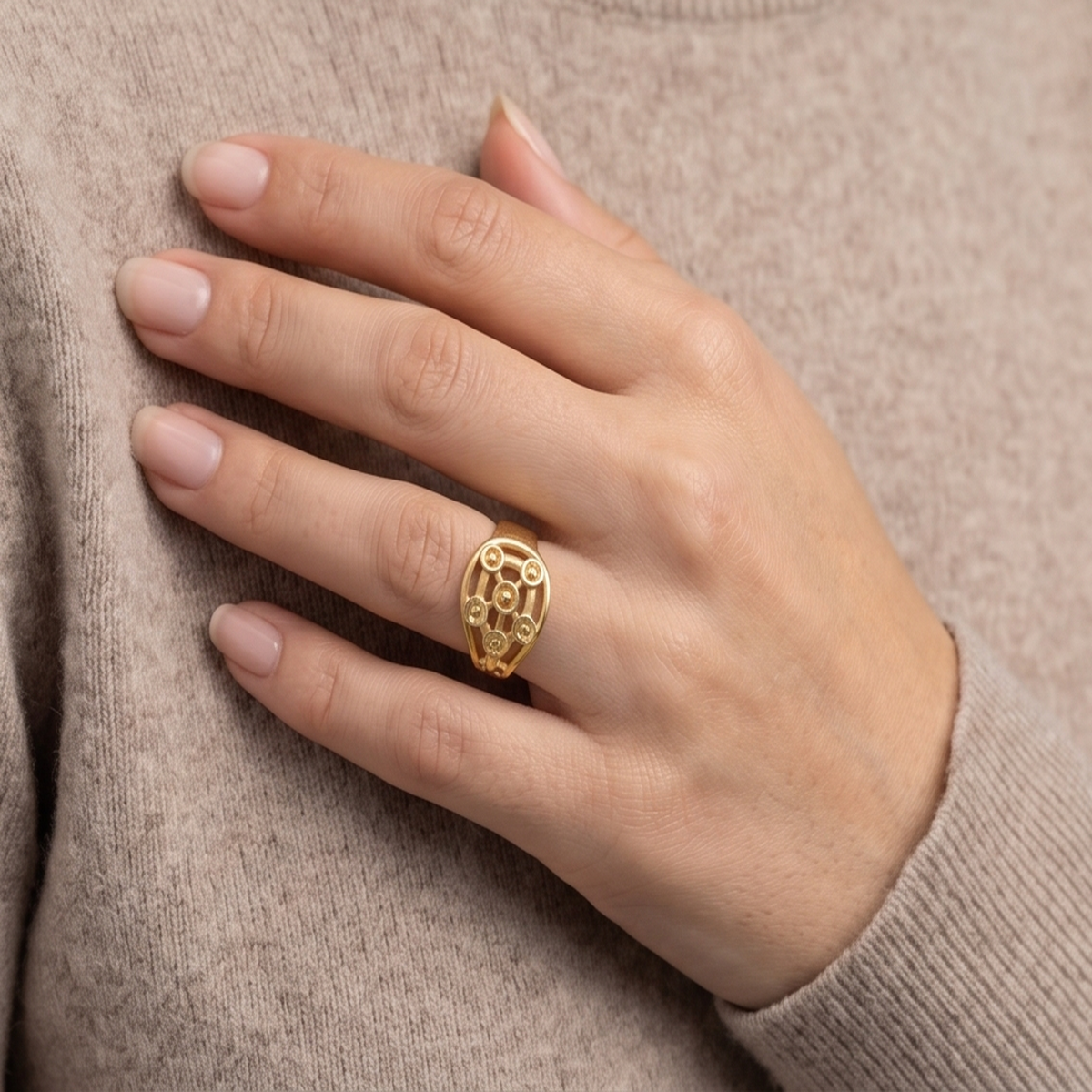 DIVYORO TEXTURED CROSS GOLD RING