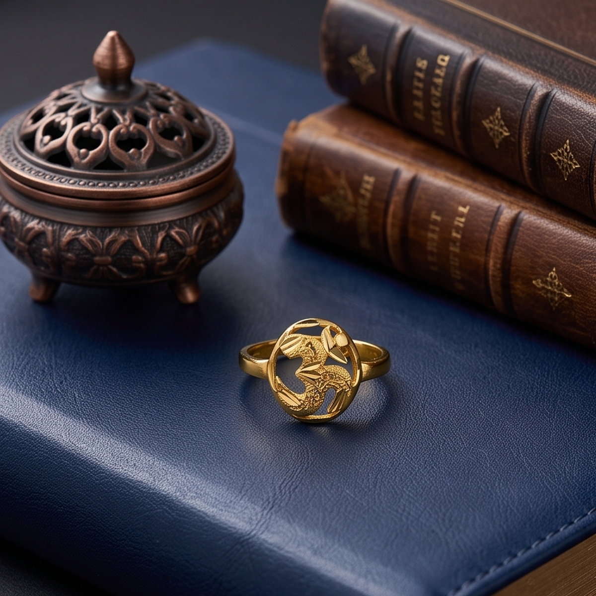DIVYORO TEXTURED LEAF GOLD RING