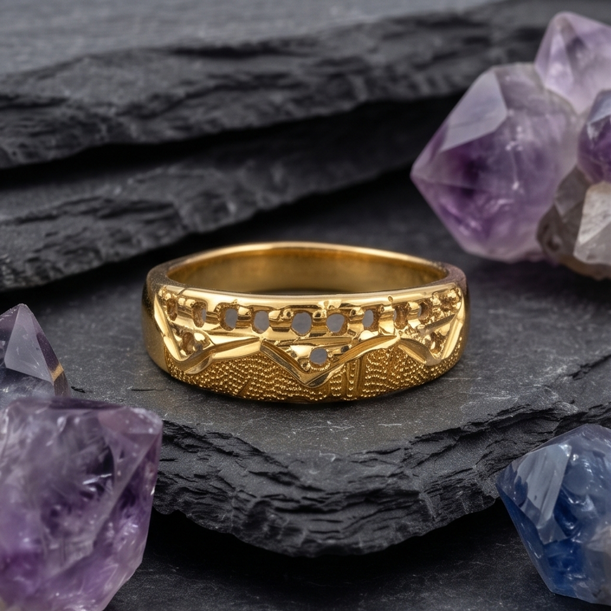 DIVYORO STUDDED OVAL GOLD RING