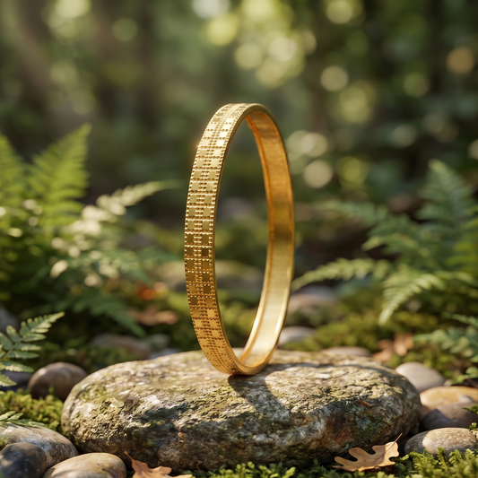 DIVYORO MODERN GOLD KADA WITH REPEATING TEXTURED GRID DETAIL