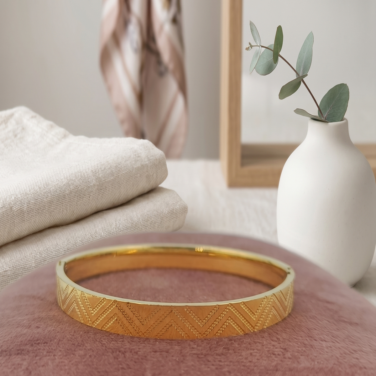 DIVYORO SOPHISTICATED GOLD KADA WITH SUBTLE CHEVRON TEXTURING
