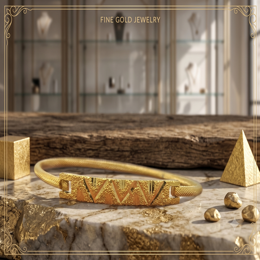 DIVYORO MINIMALIST TEXTURED GOLD KADA WITH GEOMETRIC CENTERPIECE