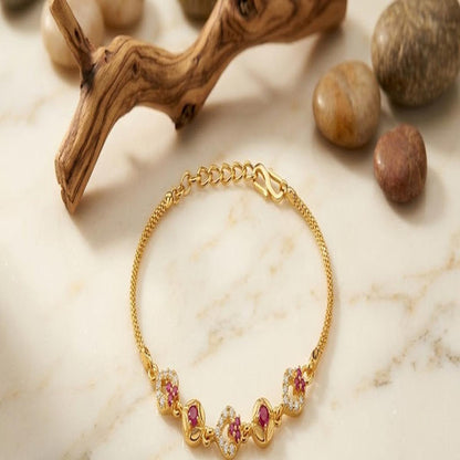 DIVYORO GOLD RUBY FLORAL BRACELET