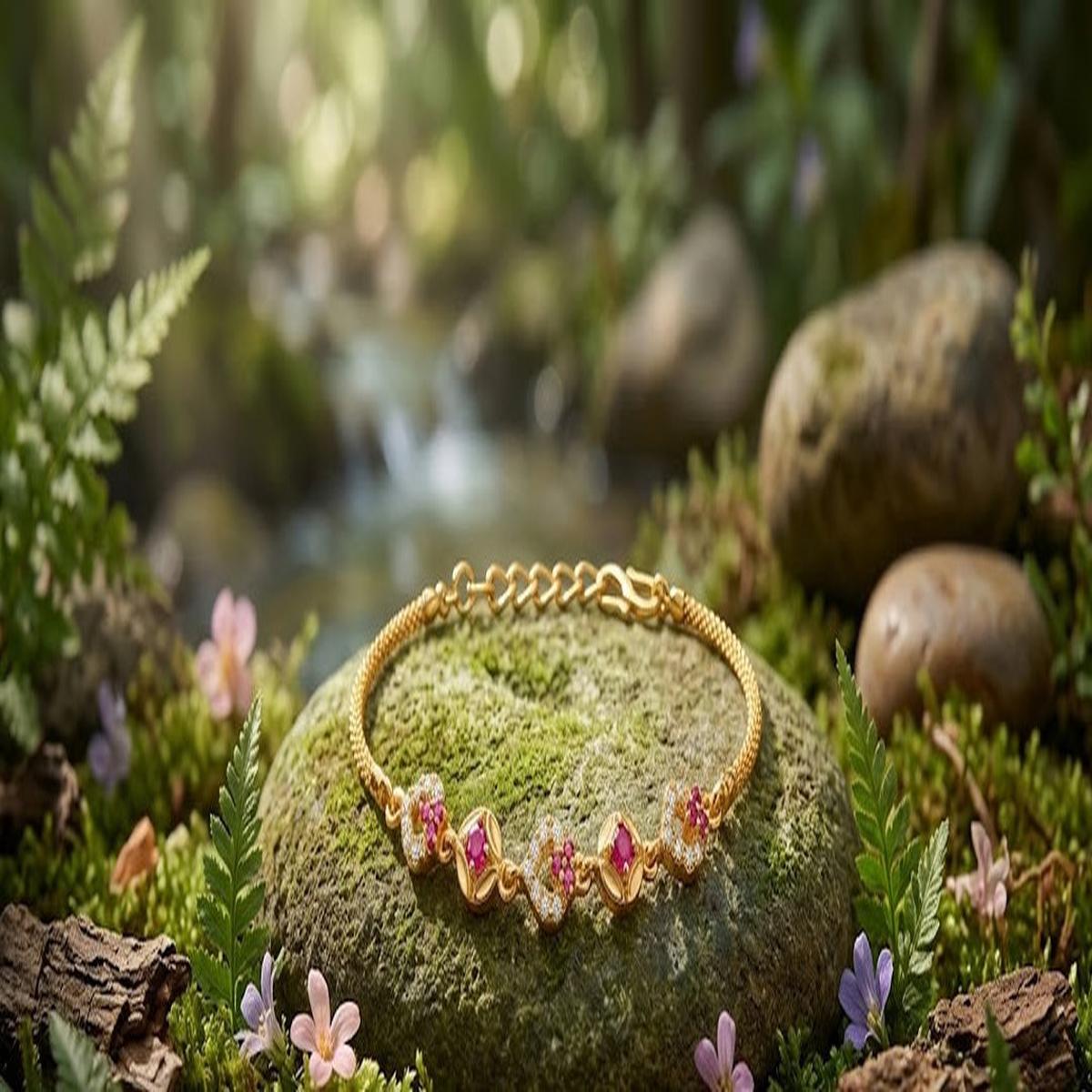 DIVYORO GOLD RUBY FLORAL BRACELET