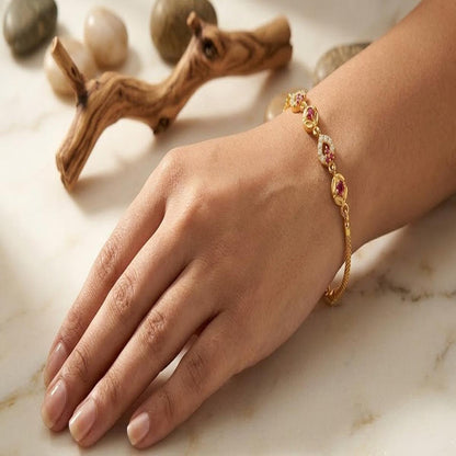 DIVYORO GOLD RUBY FLORAL BRACELET