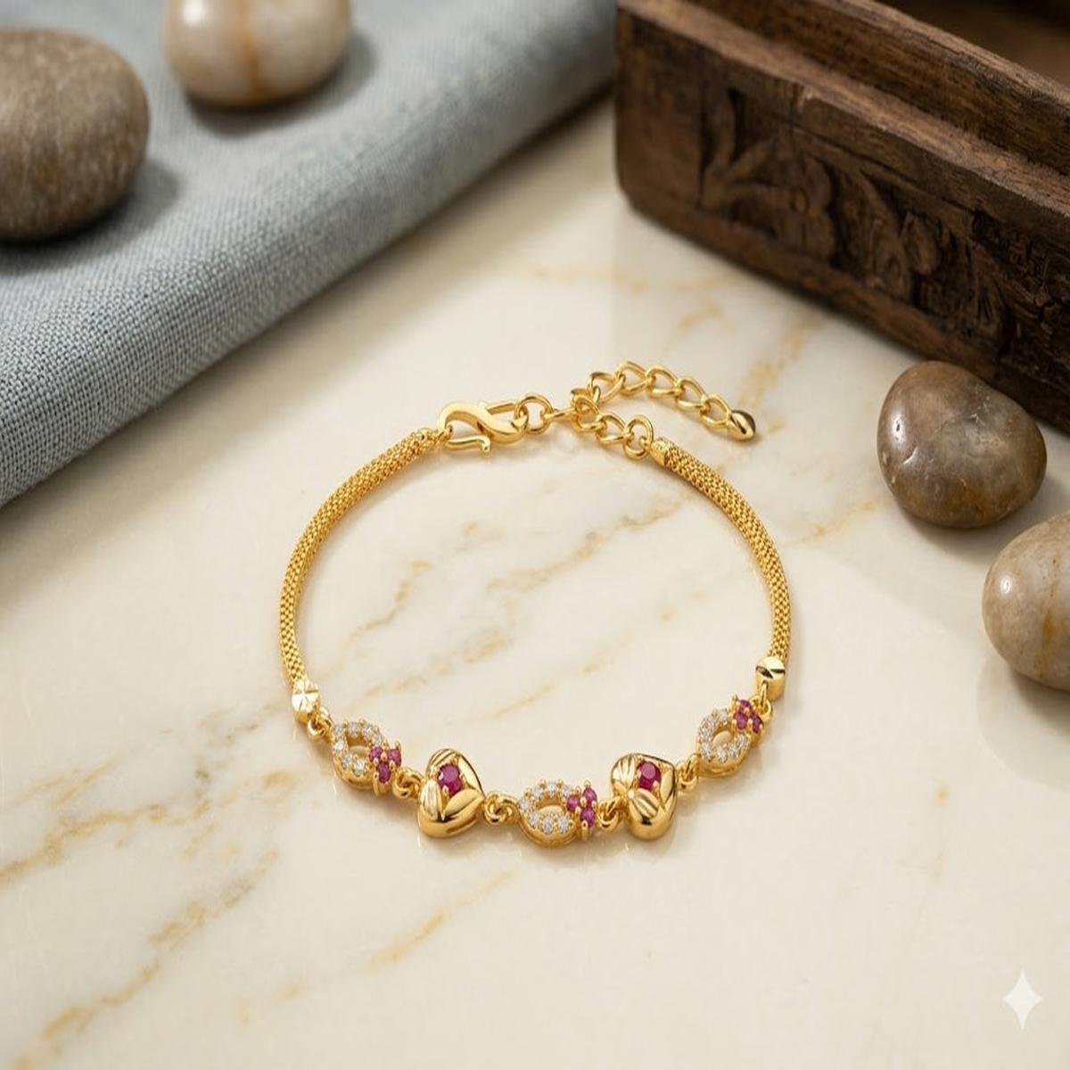DIVYORO GOLD RUBY FLORAL BRACELET