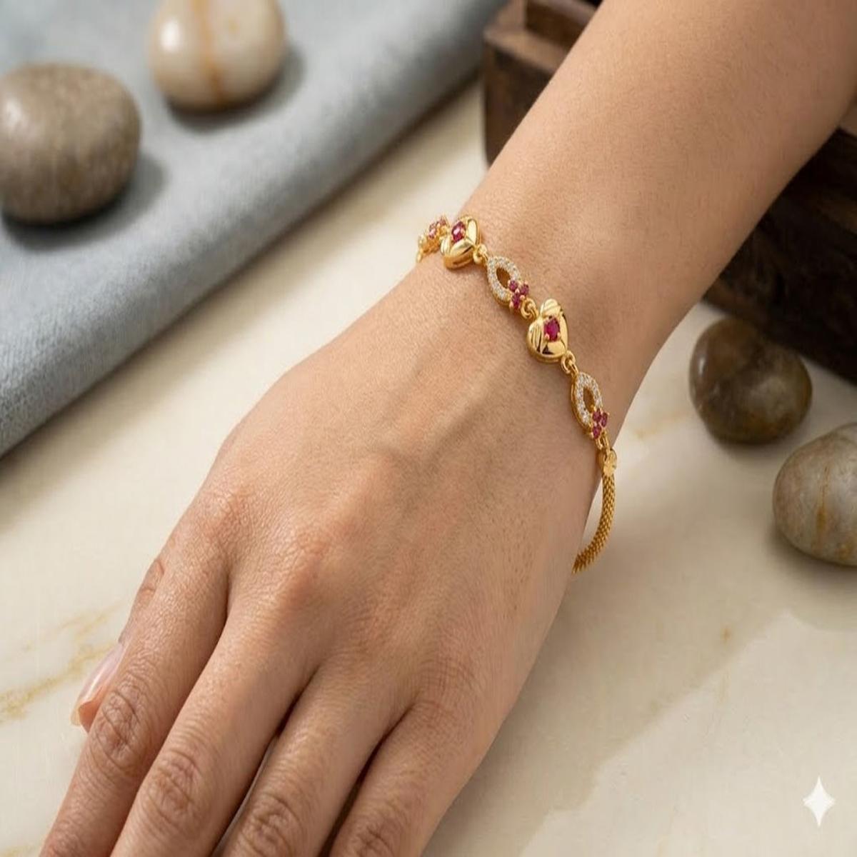 DIVYORO GOLD RUBY FLORAL BRACELET