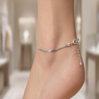 DIVYORO PREMIUM FLAT HERRINGBONE SILVER ANKLET
