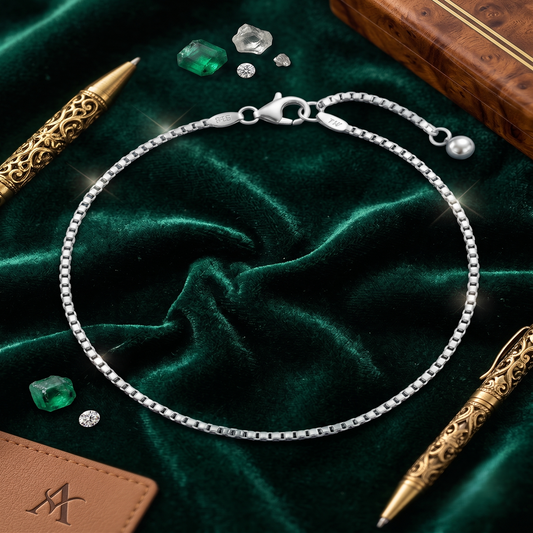 DIVYORO SLEEK STERLING SILVER BOX CHAIN ANKLET