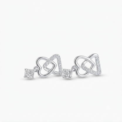 DIVYORO INTERLOCKING HEART AND KEY SILVER STUDS EARRING