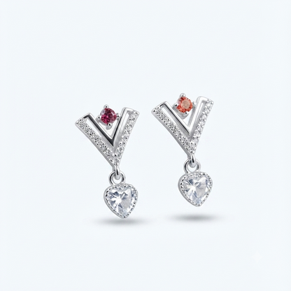 DIVYORO V-SHAPED CRYSTAL HEART DROP EARRING