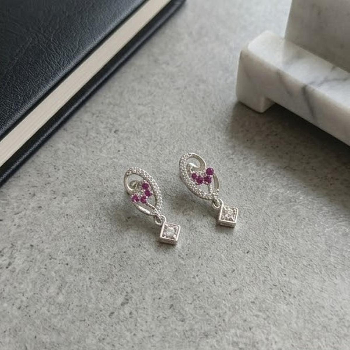 DIVYORO PRINCESS CUT DROP SILVER STUDS EARRING