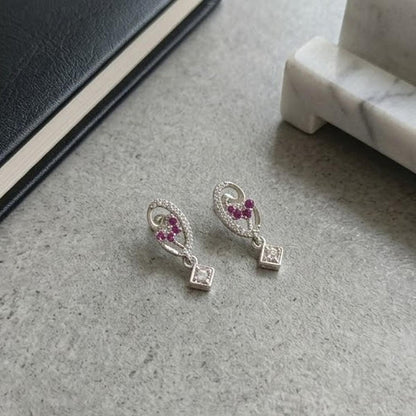 DIVYORO PRINCESS CUT DROP SILVER STUDS EARRING