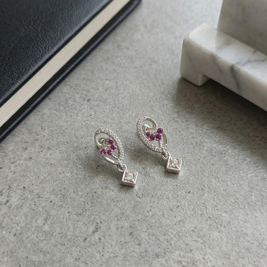 DIVYORO PRINCESS CUT DROP SILVER STUDS EARRING