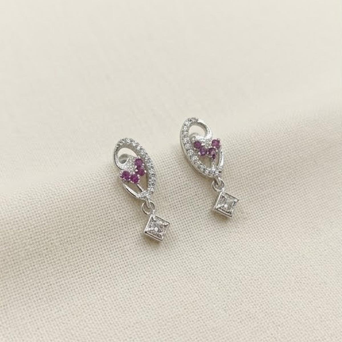 DIVYORO PRINCESS CUT DROP SILVER STUDS EARRING