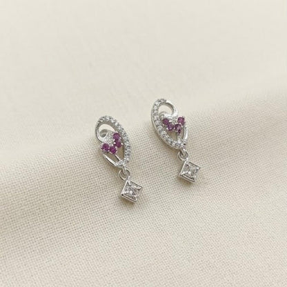 DIVYORO PRINCESS CUT DROP SILVER STUDS EARRING