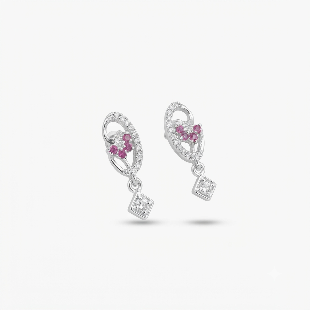 DIVYORO PRINCESS CUT DROP SILVER STUDS EARRING
