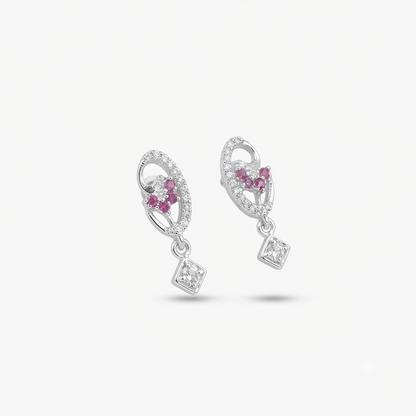 DIVYORO PRINCESS CUT DROP SILVER STUDS EARRING