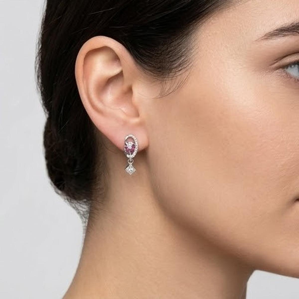 DIVYORO PRINCESS CUT DROP SILVER STUDS EARRING