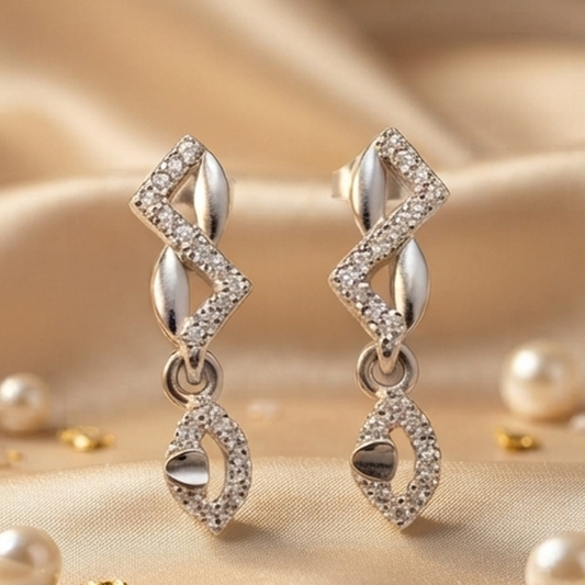 DIVYORO PAVÉ ZIGZAG AND LEAF DROP STUDS EARRING