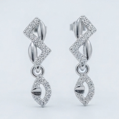 DIVYORO PAVÉ ZIGZAG AND LEAF DROP STUDS EARRING