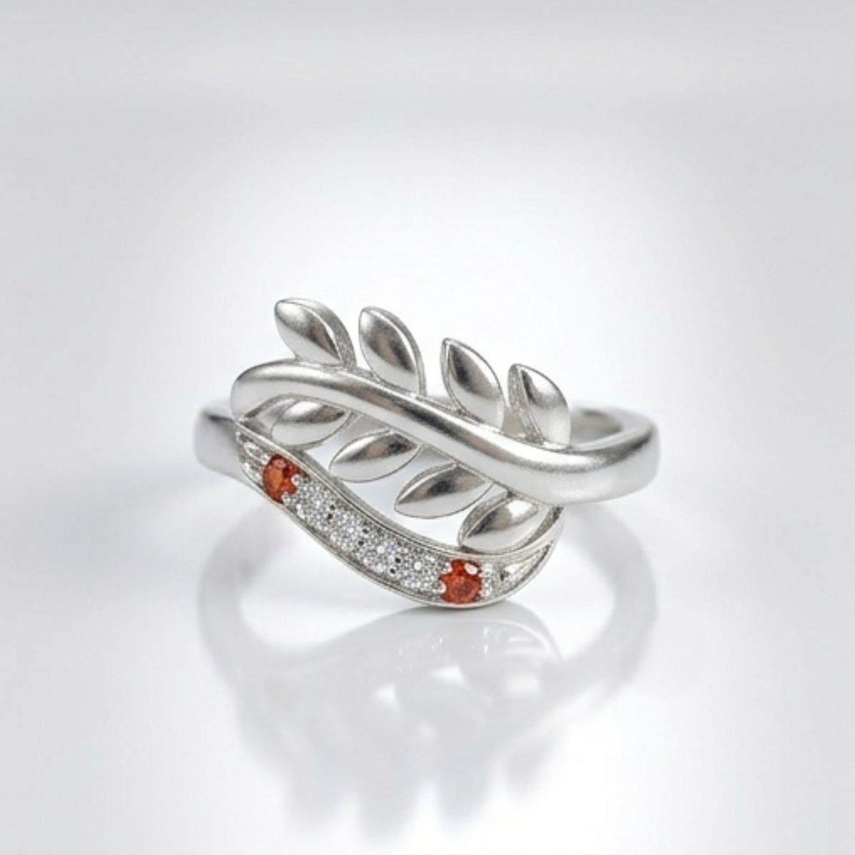 DIVYORO RUBY LEAF RING