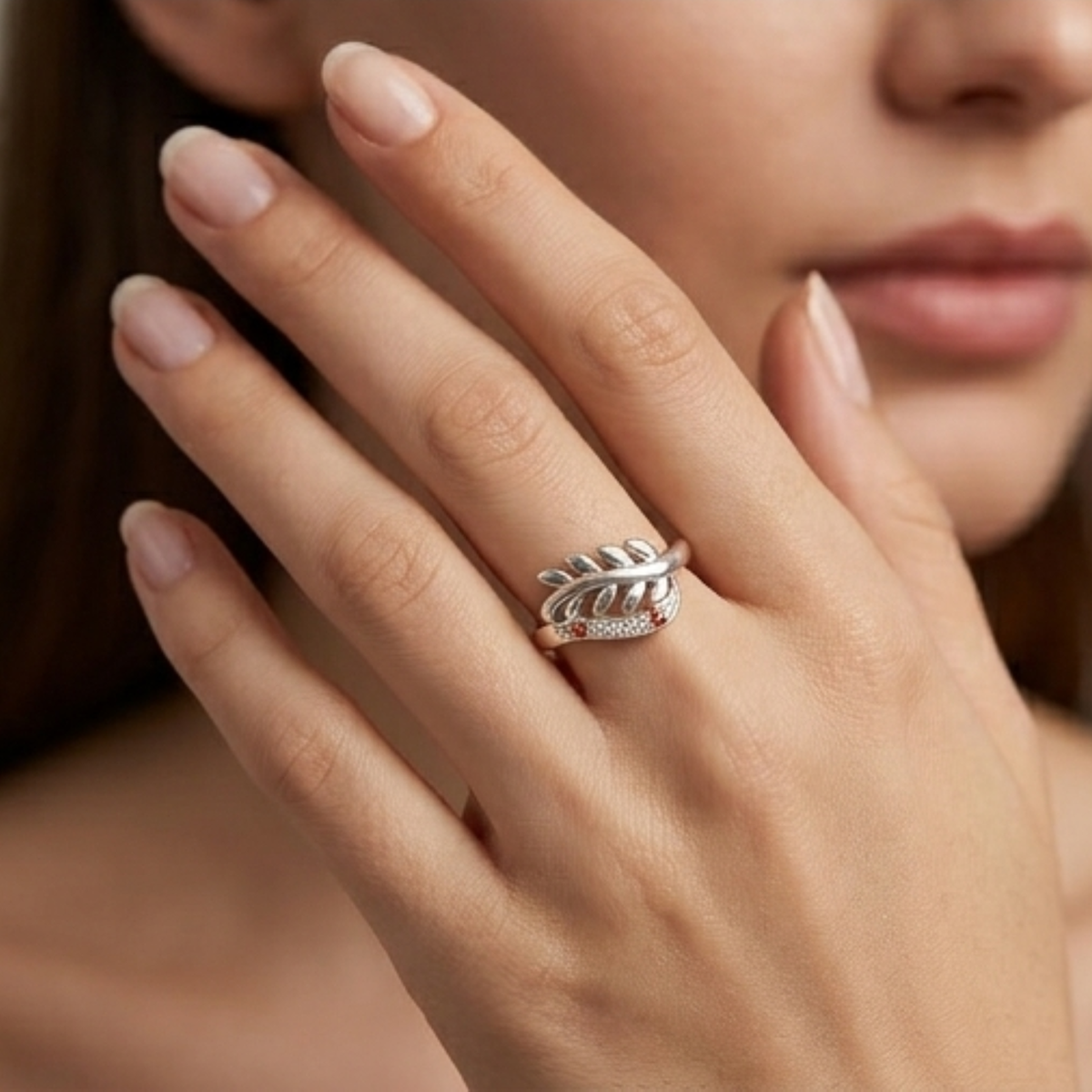 DIVYORO RUBY LEAF RING