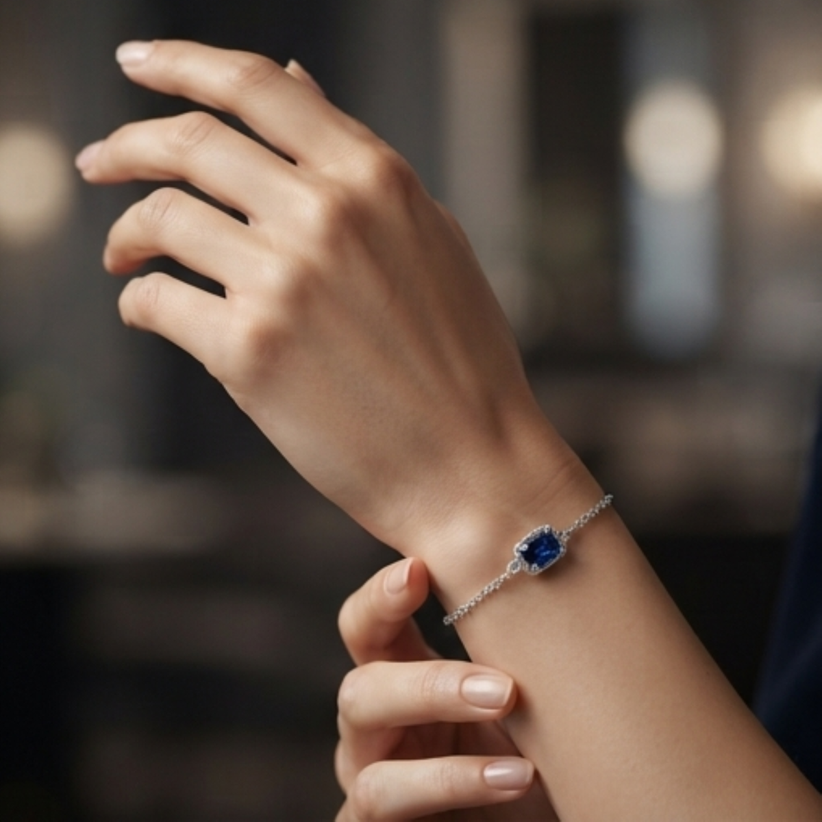 DIVYORO EMERALD-CUT DEEP BLUE STATION BRACELET