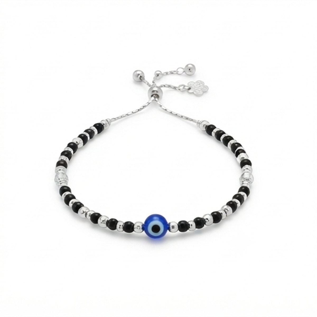 DIVYORO EVIL EYE SILVER BLACK BEADED ANKLET