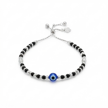 DIVYORO EVIL EYE SILVER BLACK BEADED ANKLET