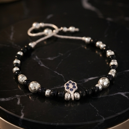 DIVYORO SILVER BLACK BEADED EVIL EYE NAZARBATTU ANKLET