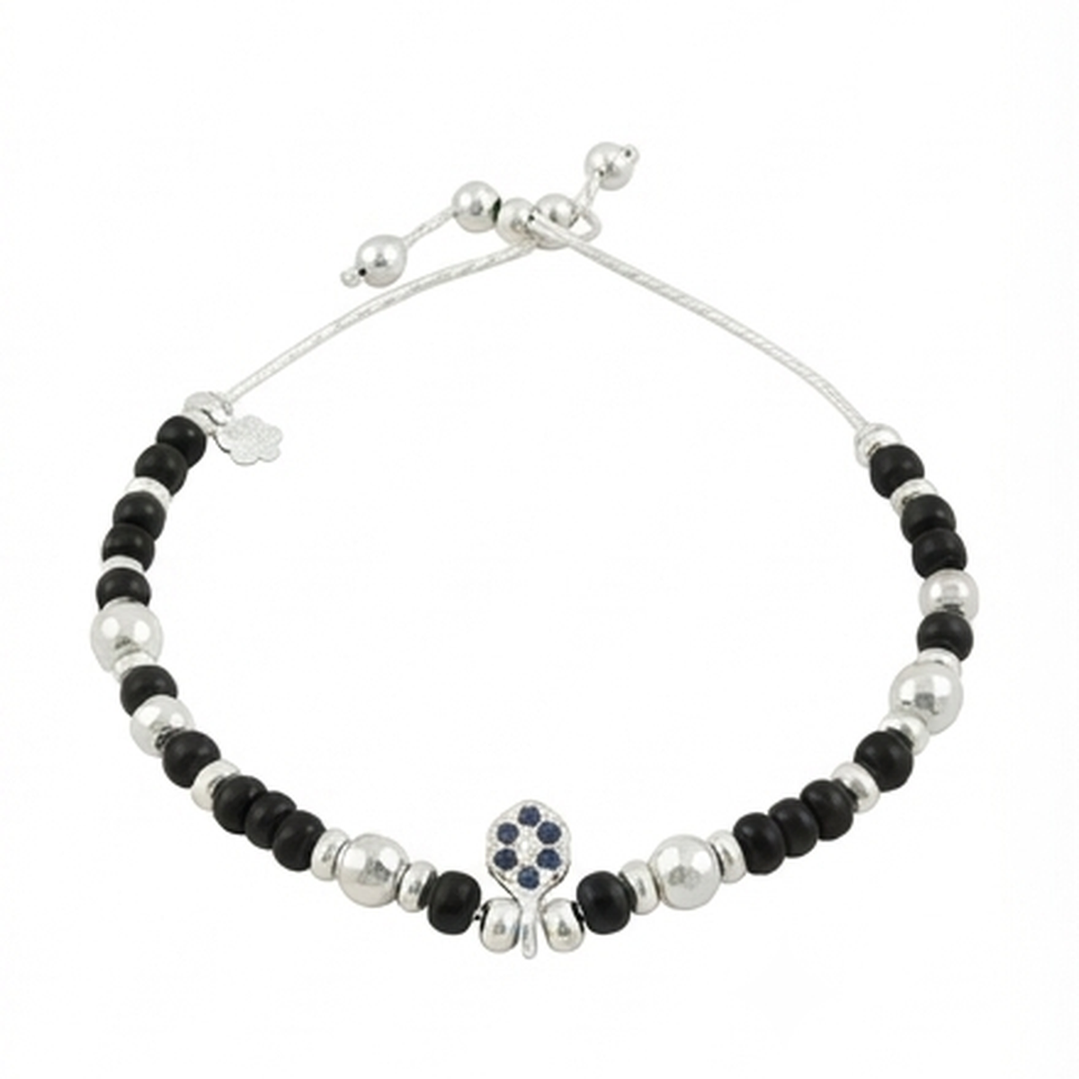 DIVYORO SILVER BLACK BEADED EVIL EYE NAZARBATTU ANKLET