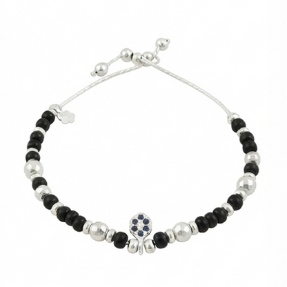 DIVYORO SILVER BLACK BEADED EVIL EYE NAZARBATTU ANKLET