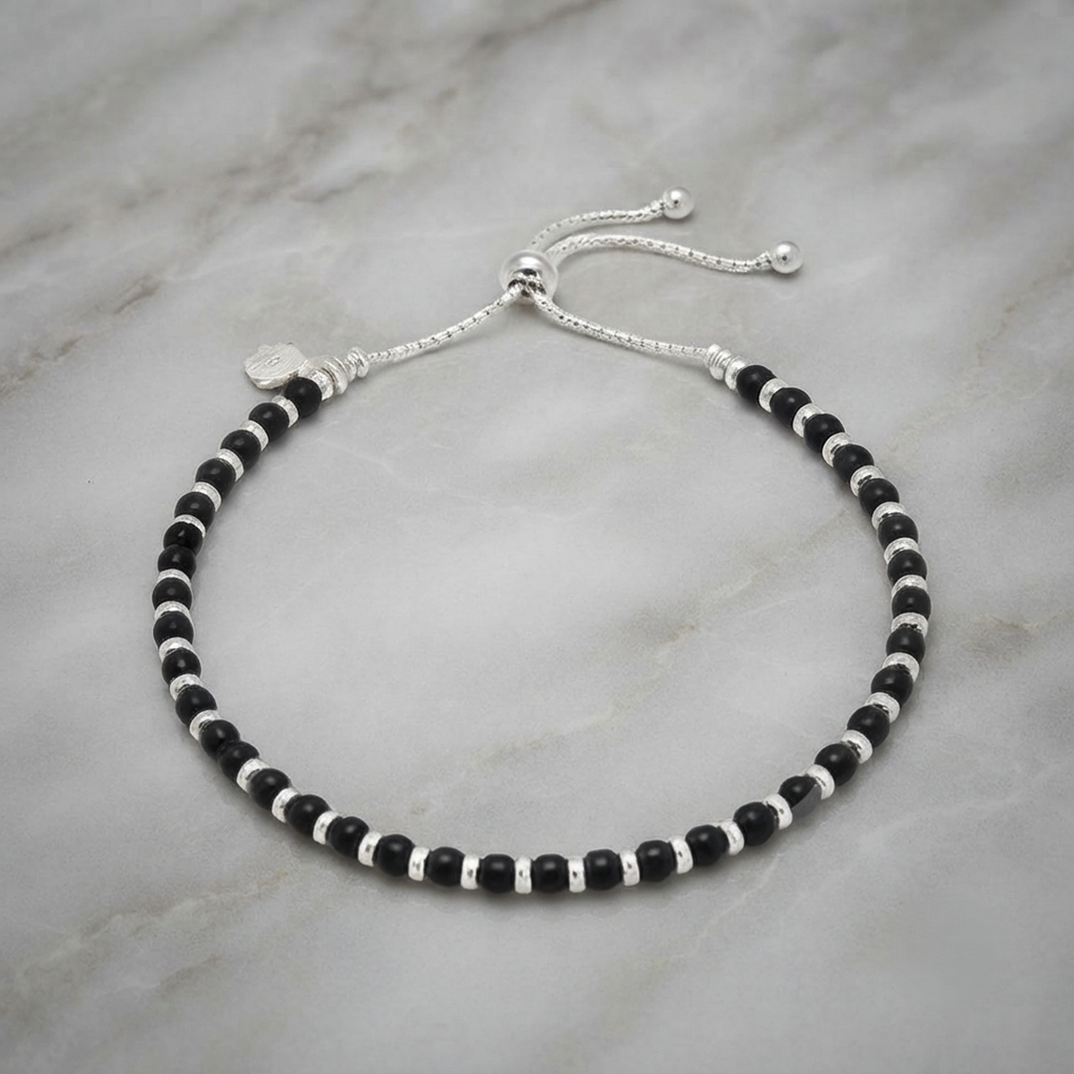 DIVYORO SILVER BEADED CHARM ANKLET
